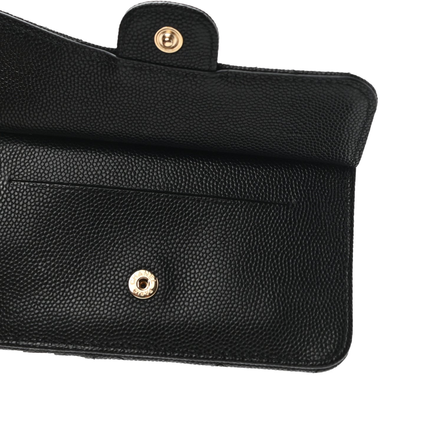 Caviar Quilted Flap Zip Card Holder Black