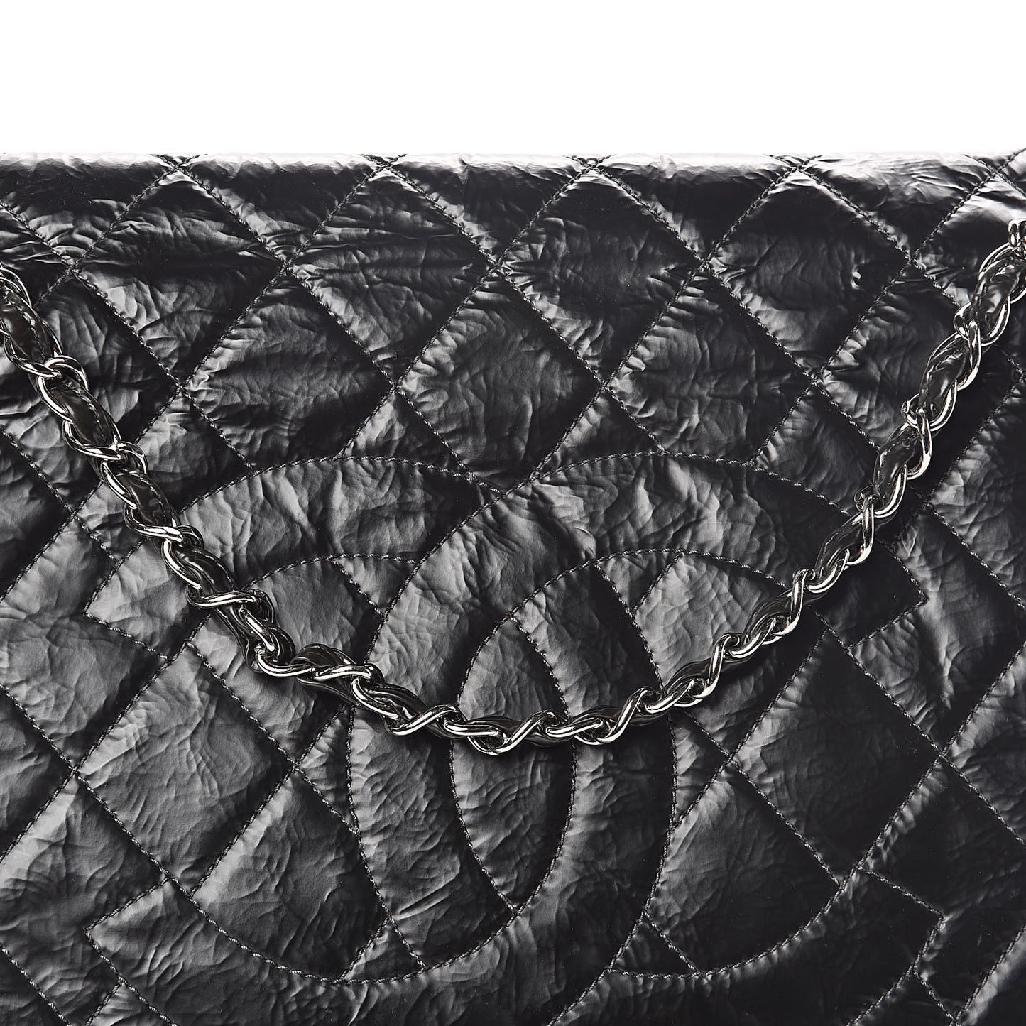 Glazed Calfskin Quilted CC Messenger Bag Black