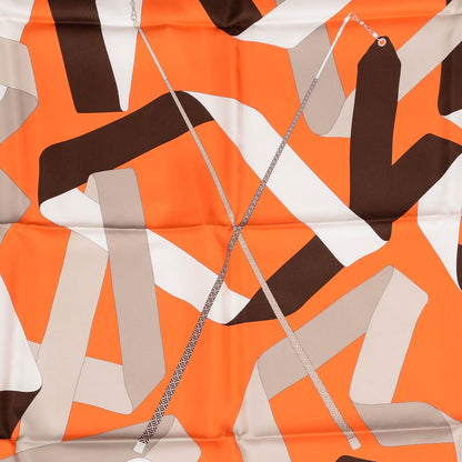 Hermes Silk En Duo Scarf 90 Orange Blanc Sepia 1 of 5
