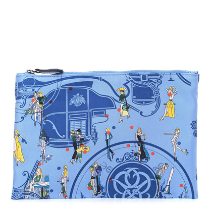 Hermes Silk Ex-Libris Les Parisiennes Silky Pocket Cosmetic Case Deep Bleu Bleuet 1 of 7