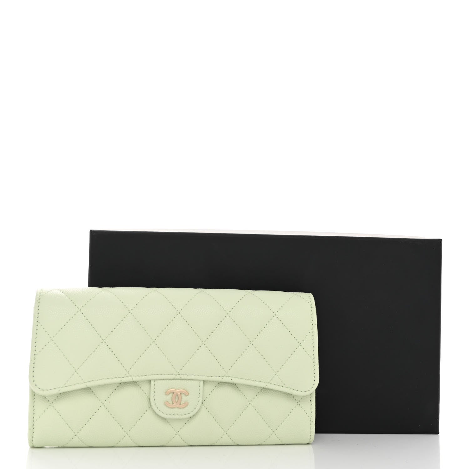 Chanel Caviar Quilted Large Gusset Flap Wallet Light Green 9 of 9