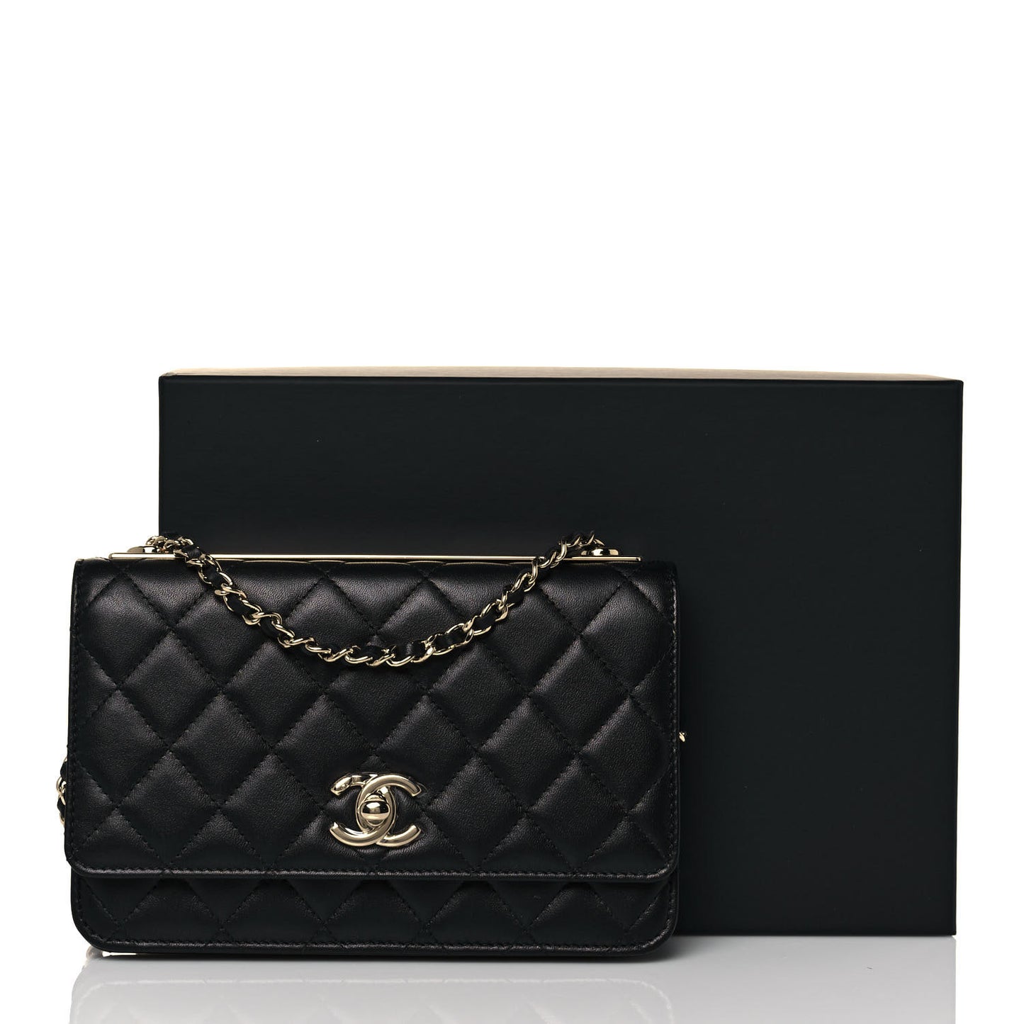 Lambskin Quilted Trendy CC Wallet On Chain WOC Black