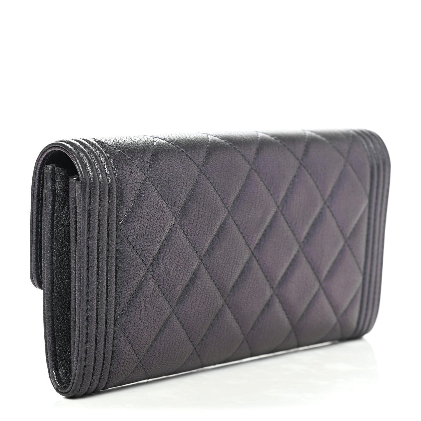 Iridescent Goatskin Quilted Boy Flap Wallet Black