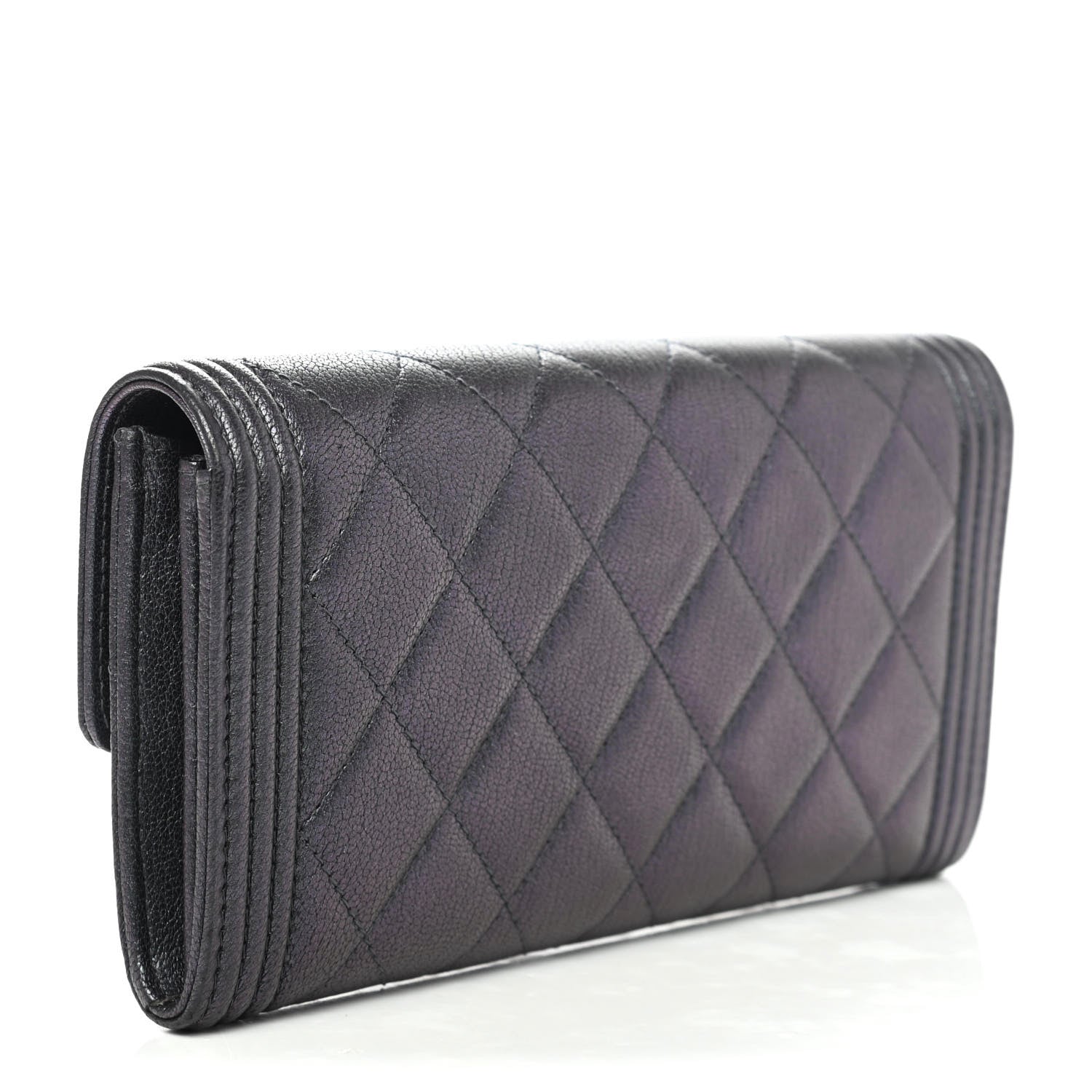 Chanel Iridescent Goatskin Quilted Boy Flap Wallet Black 2 of 4