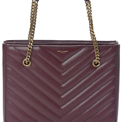 Saint Laurent Grain de Poudre Matelasse Chevron Small Tribeca Shopping Bag Rouge Legoin 8 of 11