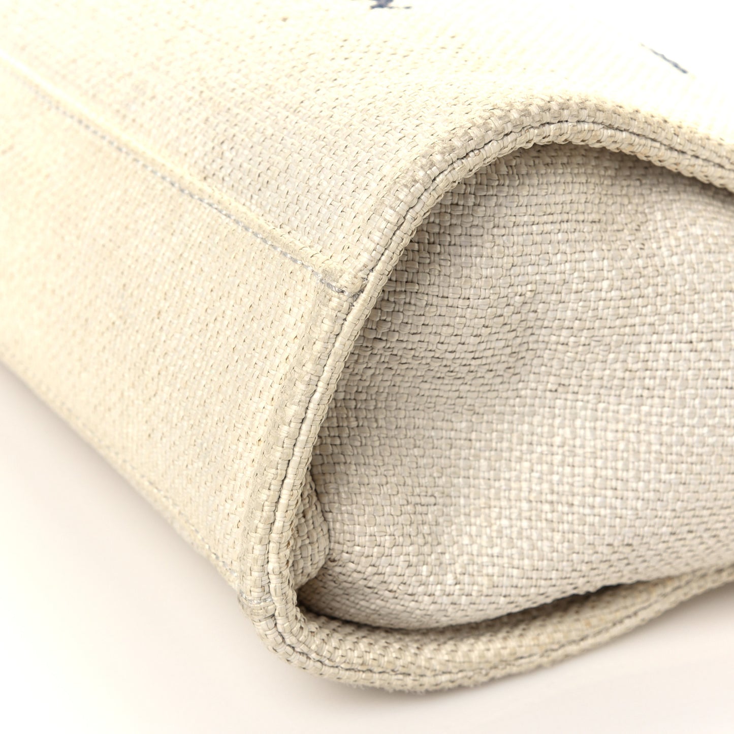 Woven Straw Raffia Small Deauville Tote White Navy