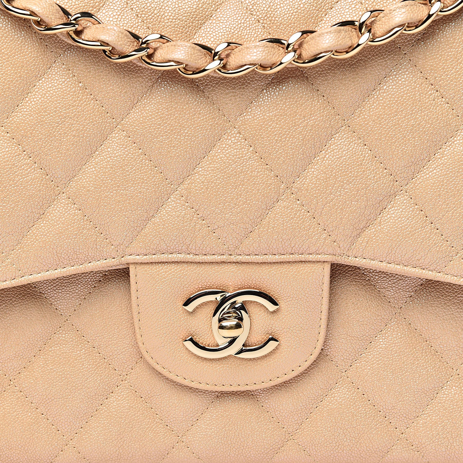 Chanel Iridescent Caviar Quilted Jumbo Double Flap Beige 10 of 11