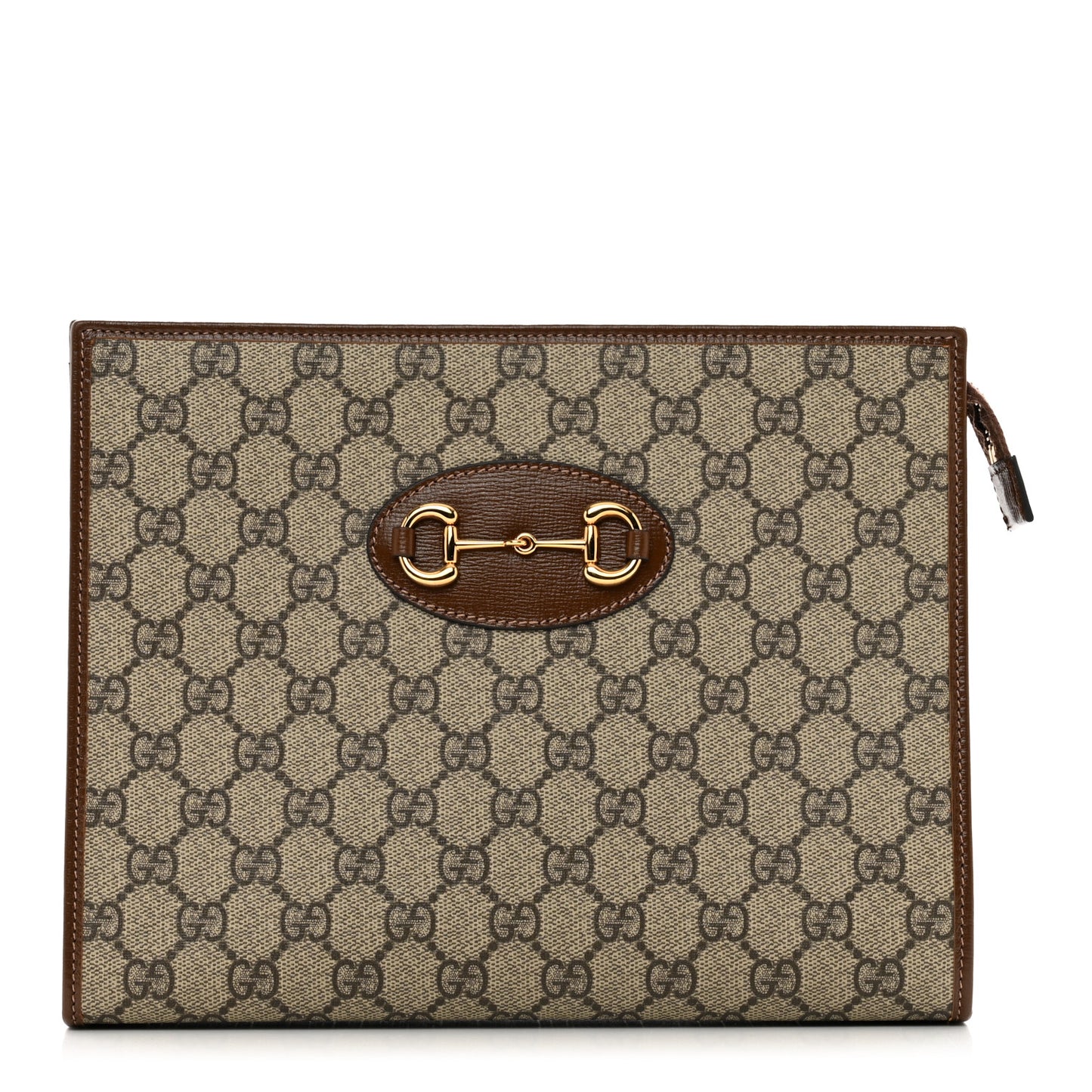GG Supreme Monogram Horsebit 1955 Zip Pouch Beige Brown Sugar