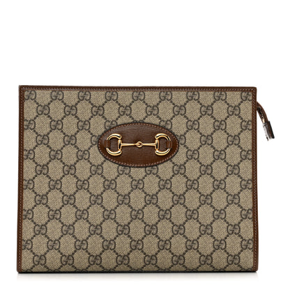 Gucci GG Supreme Monogram Horsebit 1955 Zip Pouch Beige Brown Sugar 1 of 7
