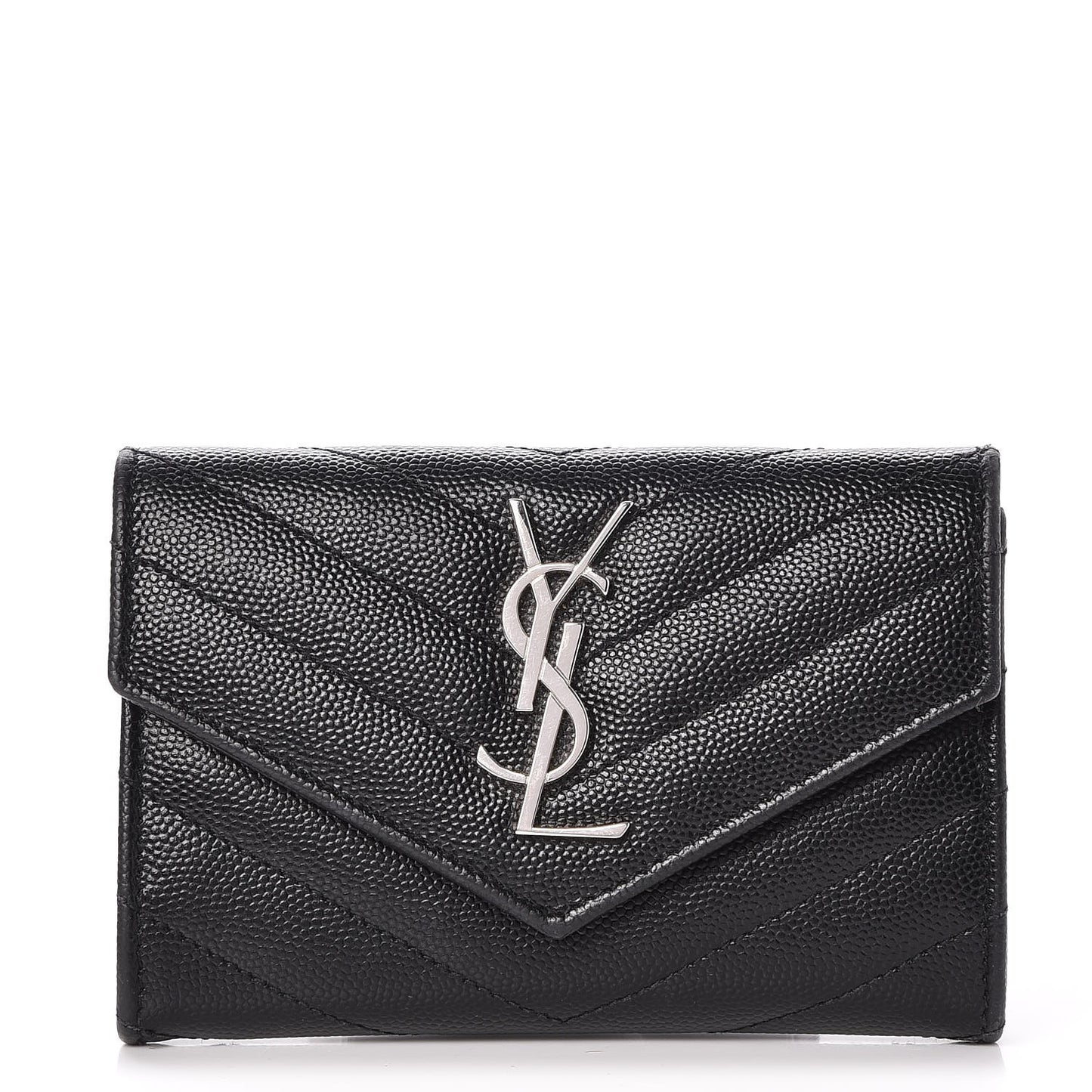 Grain De Poudre Matelasse Chevron Small Monogram Envelope Wallet Black