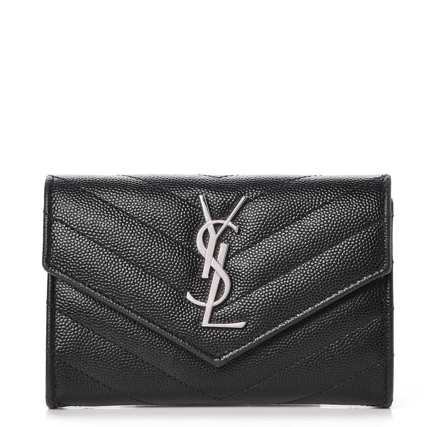 Saint Laurent Grain De Poudre Matelasse Chevron Small Monogram Envelope Wallet Black 1 of 6
