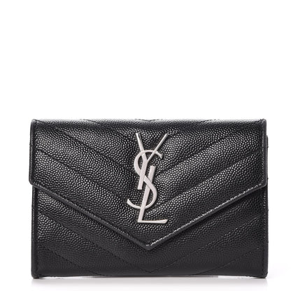 Saint Laurent Grain De Poudre Matelasse Chevron Small Monogram Envelope Wallet Black 1 of 6