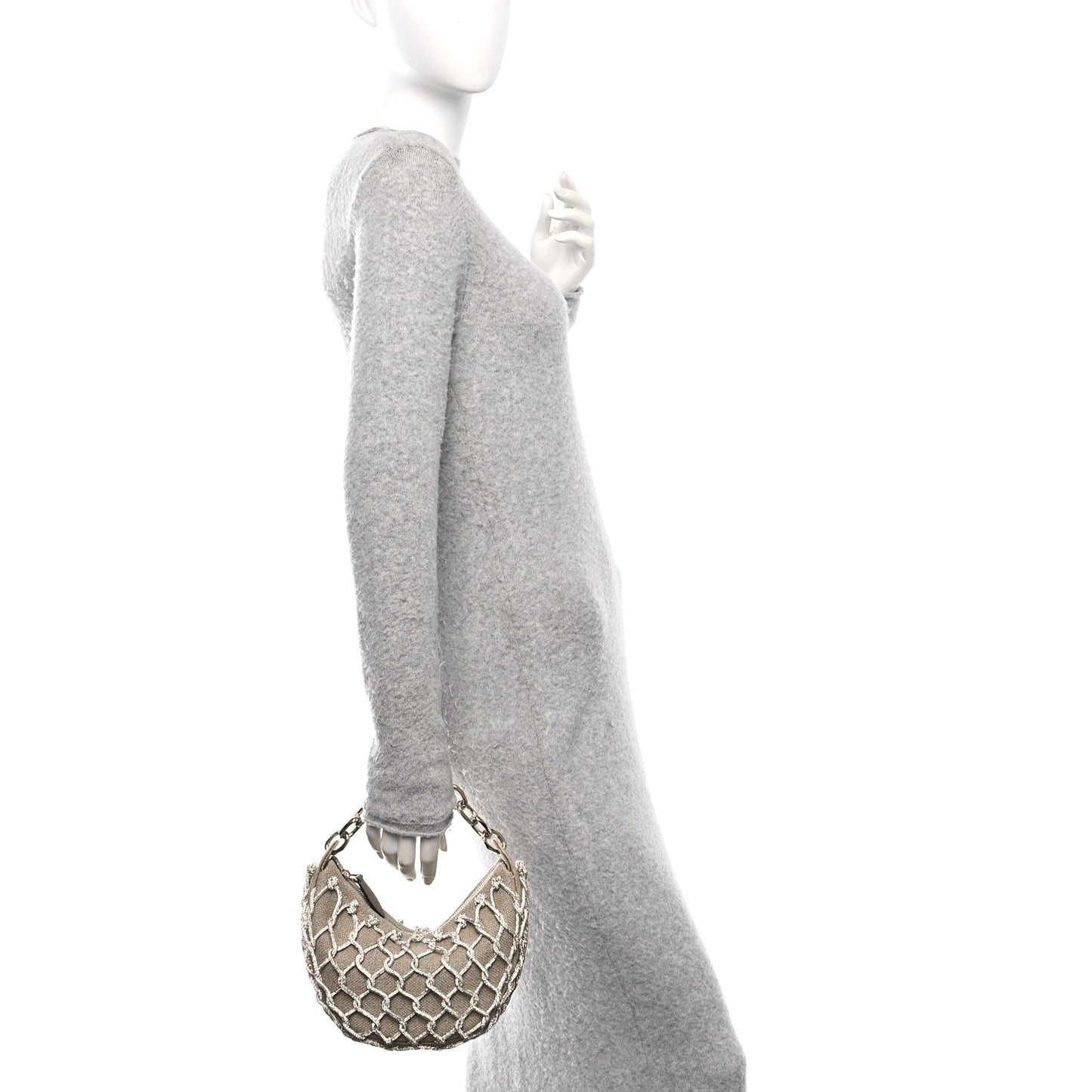 Crystal Knit Mini Vlogo Moon Bag Silver Beige
