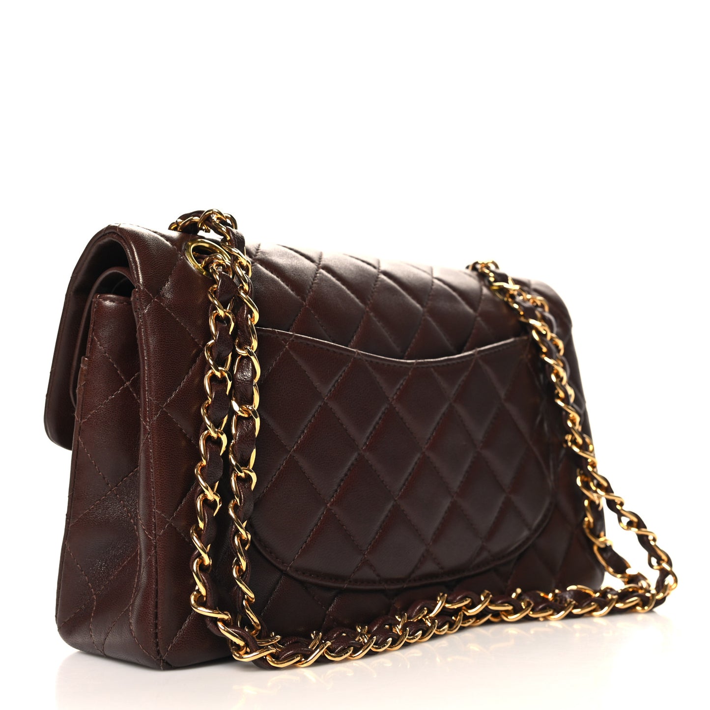 Lambskin Quilted Small Double Flap Dark Brown