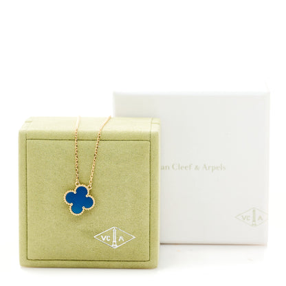 Van Cleef & Arpels 18K Yellow Gold Blue Agate Vintage Alhambra Pendant Necklace 6 of 6