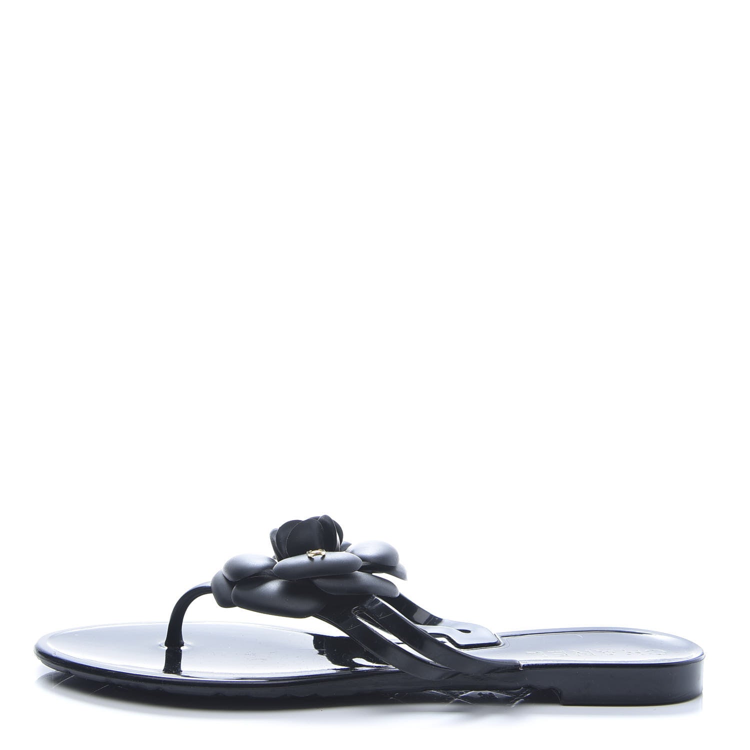 Chanel Jelly Quilted Camellia Thong Sandals 36 Black 2 of 8