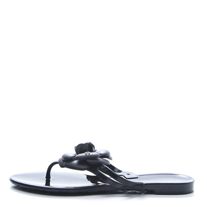 Chanel Jelly Quilted Camellia Thong Sandals 36 Black 2 of 8