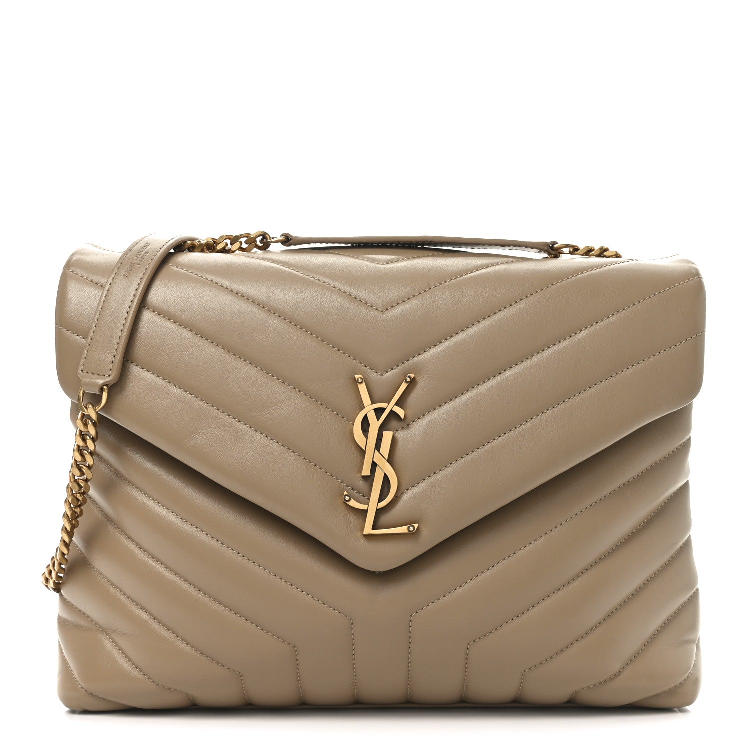 Saint Laurent Calfskin Y Quilted Monogram Medium Loulou Chain Satchel Natural Tan 1 of 10