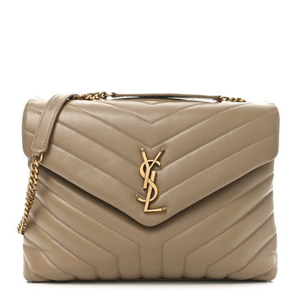 Saint Laurent Calfskin Y Quilted Monogram Medium Loulou Chain Satchel Natural Tan 1 of 10