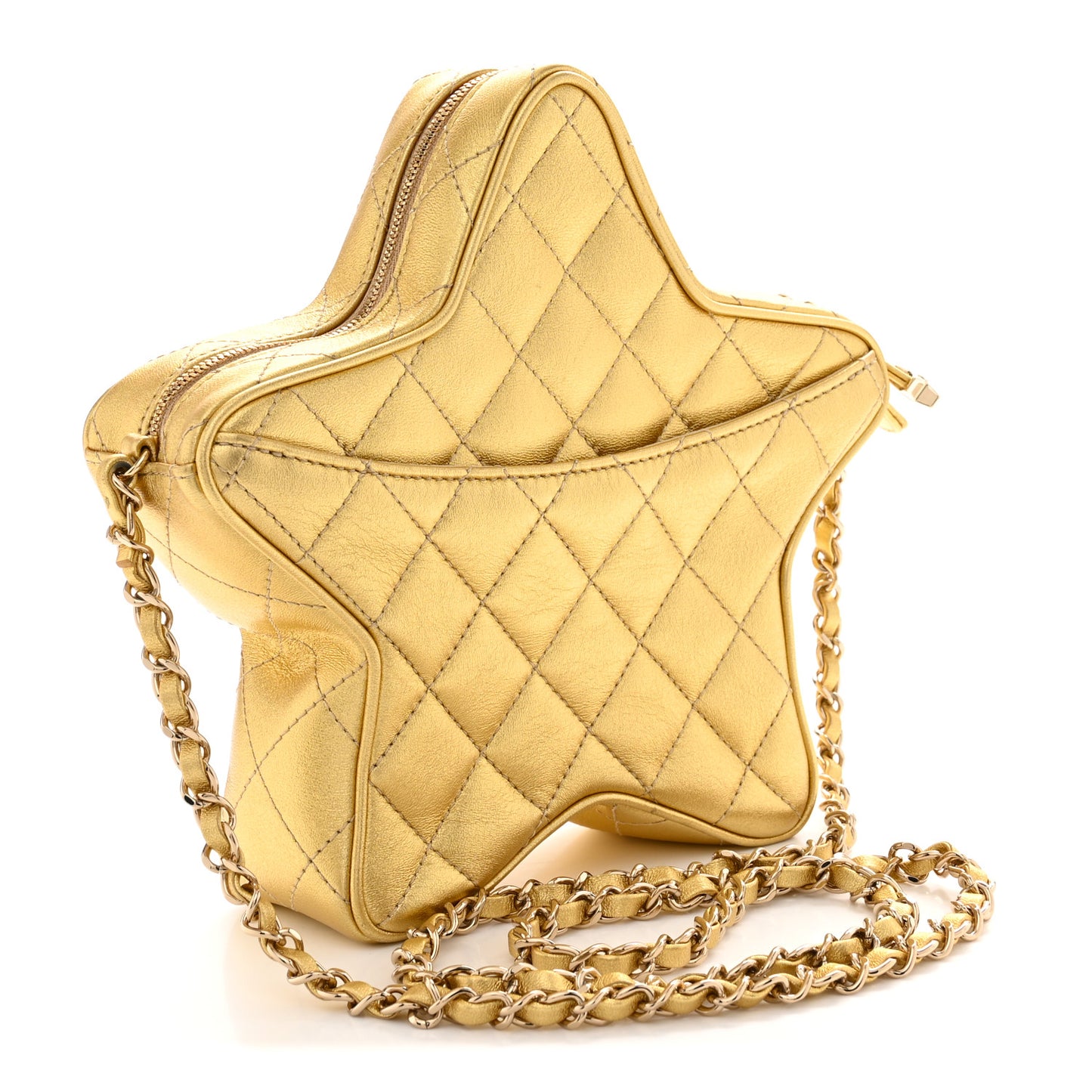 Metallic Lambskin Quilted Walk Of Fame Star Bag Gold