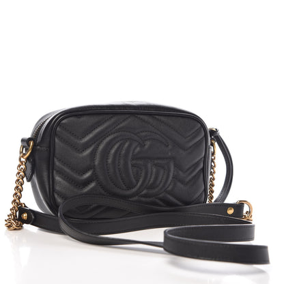 Gucci Calfskin Matelasse Mini GG Marmont Chain Shoulder Bag Black 3 of 13