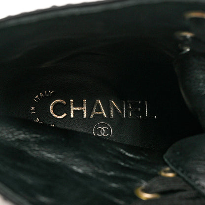 Chanel Calfskin Lace Up Combat Boots 37.5 Black 7 of 9