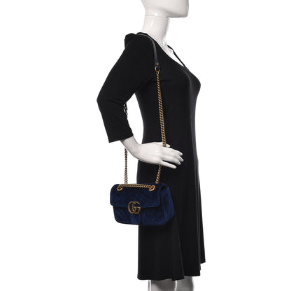 Gucci Velvet Matelasse Mini GG Marmont Shoulder Bag Cobalt Blue 2 of 9