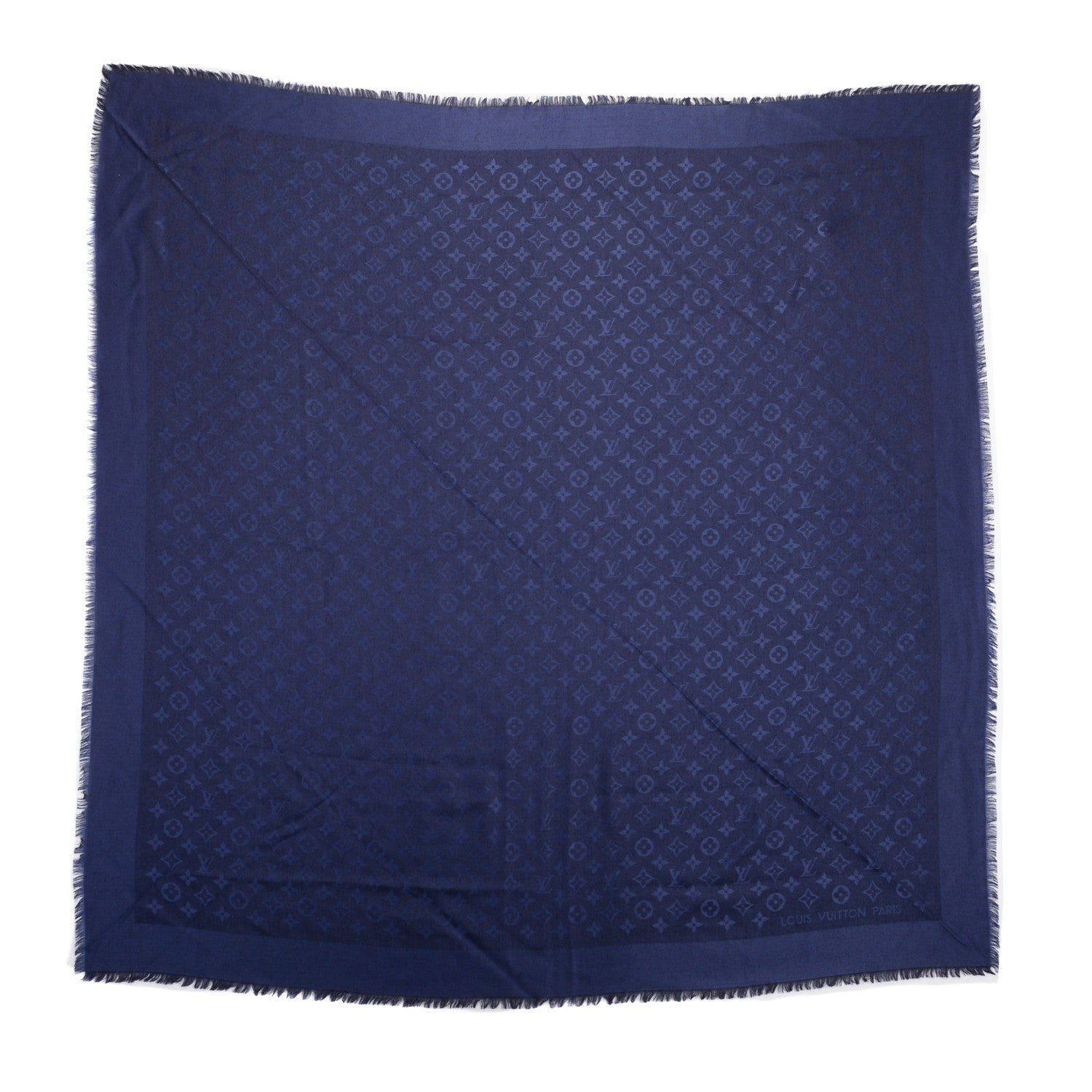 Louis Vuitton Wool Silk Monogram Shawl Blue Nuit 3 of 5