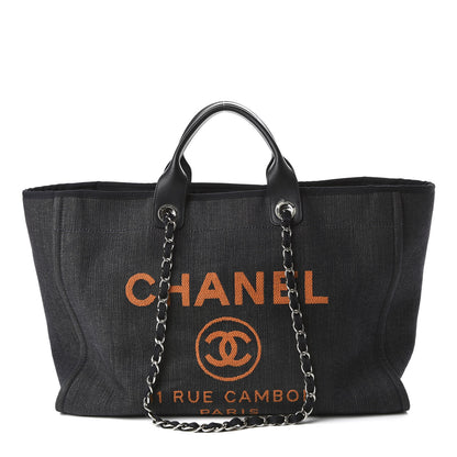 Chanel Denim Large Deauville Tote Blue Orange 1 of 10