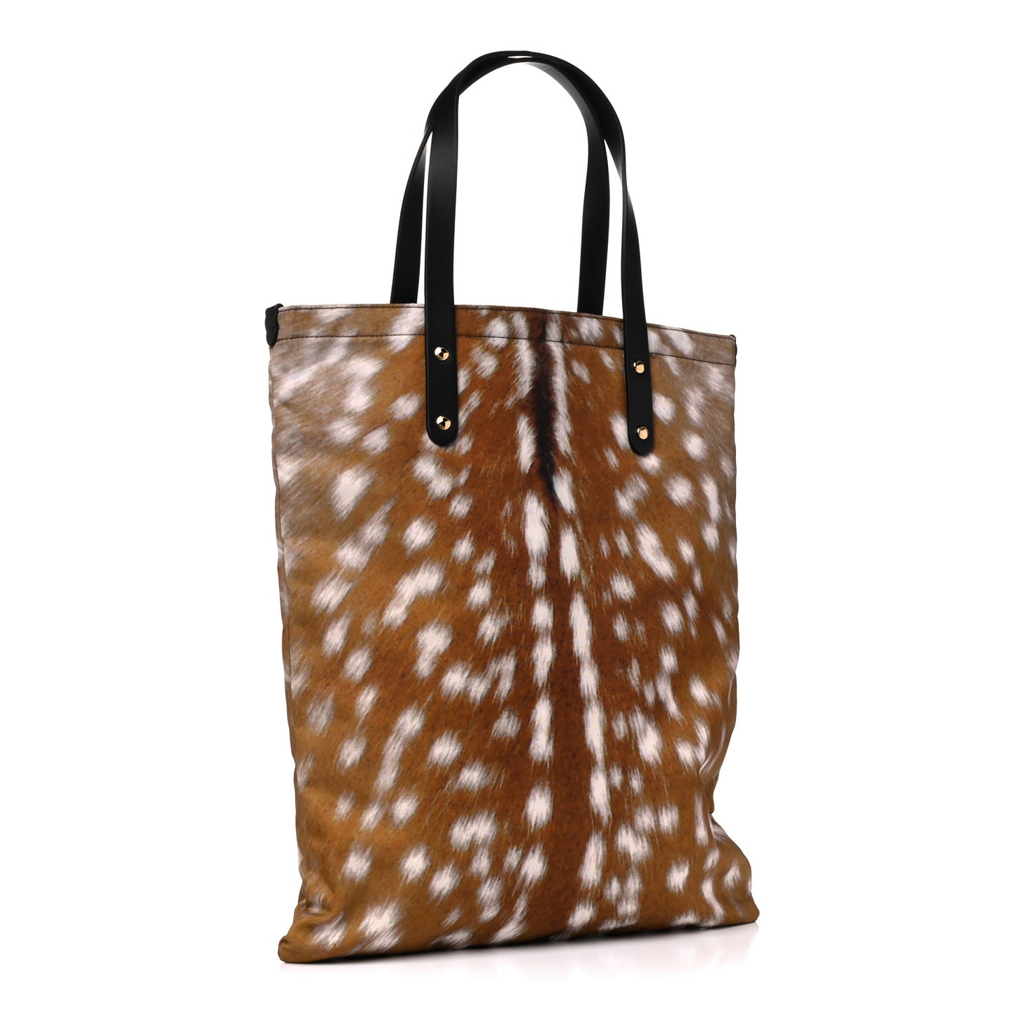 Nylon Deer Print Flat Tote Bag Black Brown