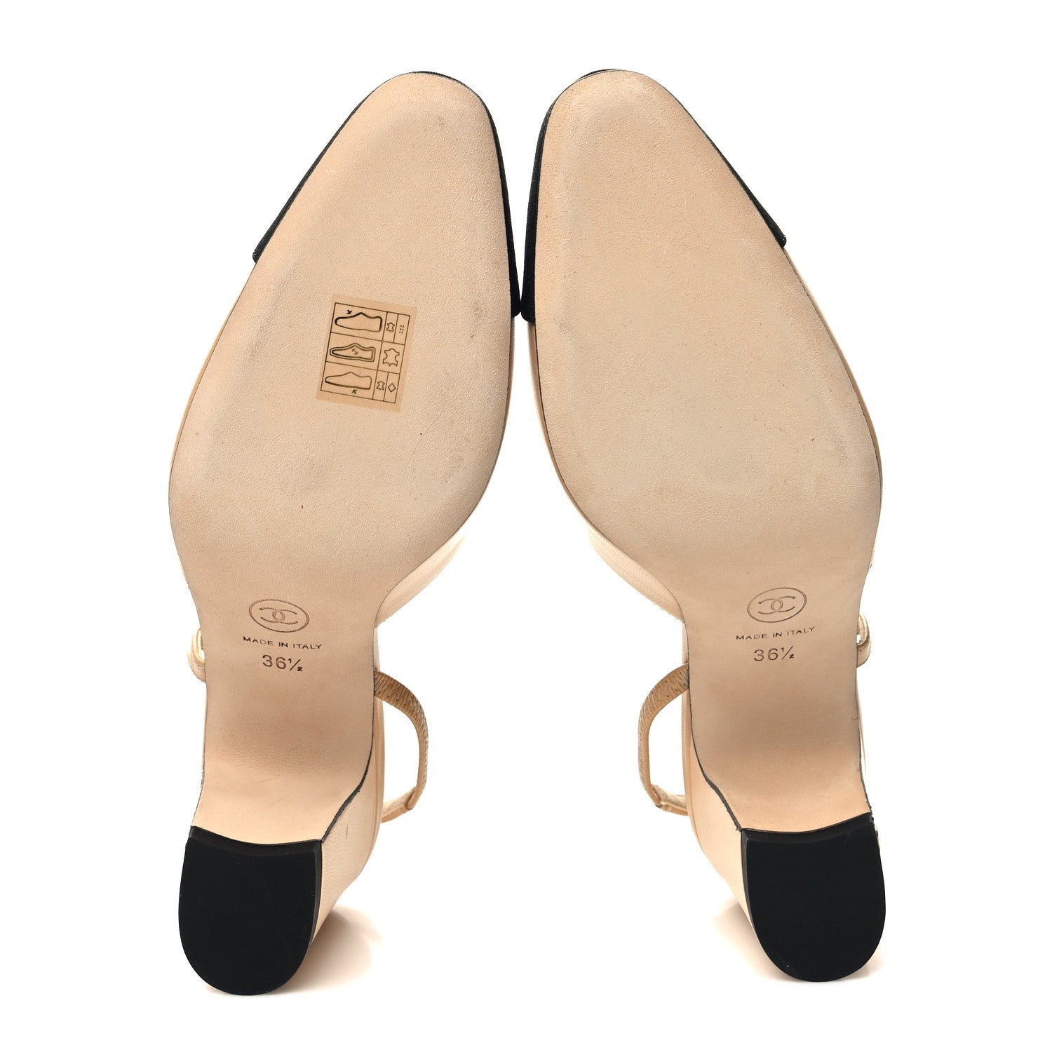 Chanel Goatskin Grosgrain Cap Toe CC Slingback Pumps 36.5 Beige Black 5 of 8