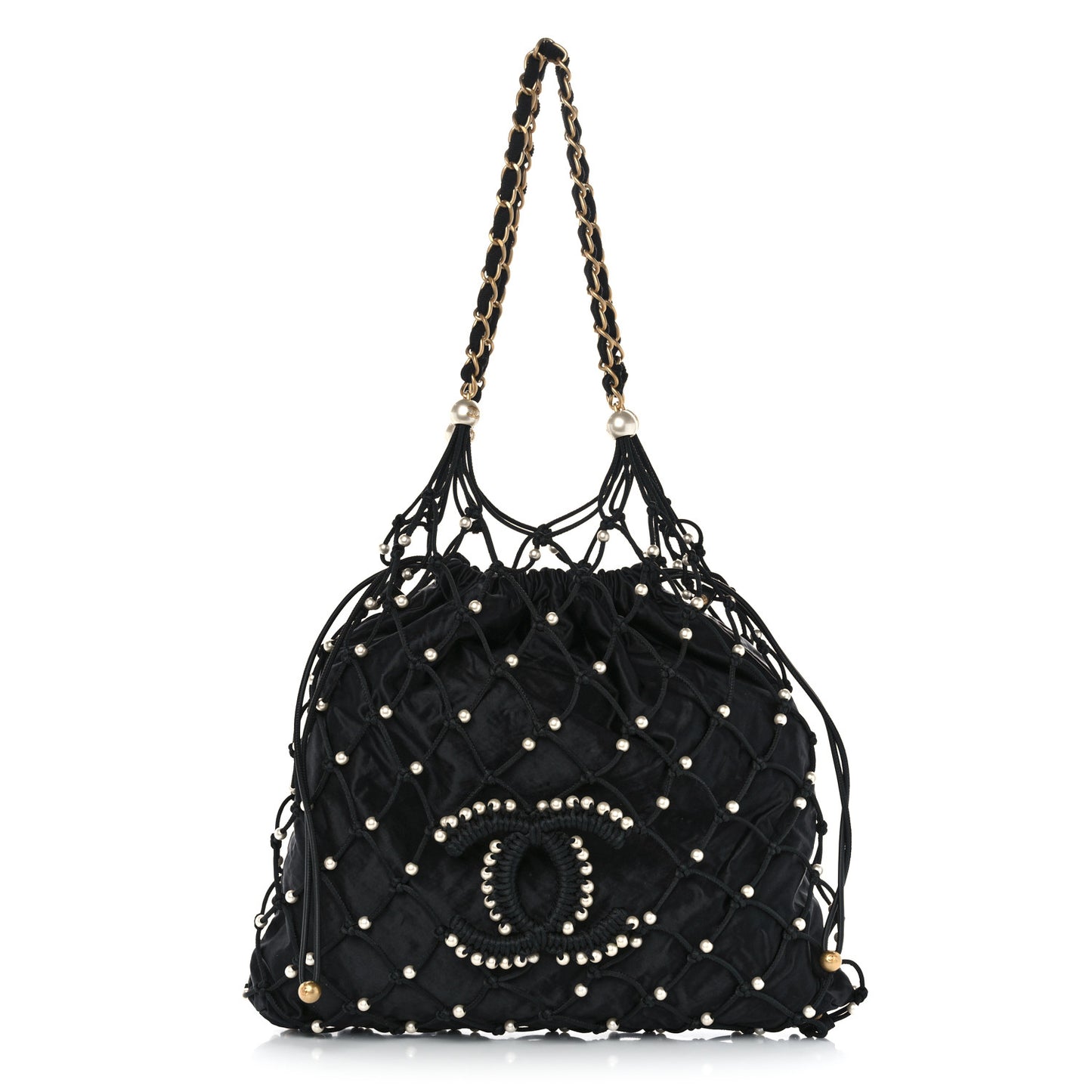 Nylon Pearl Coco Beach Net Tote Black