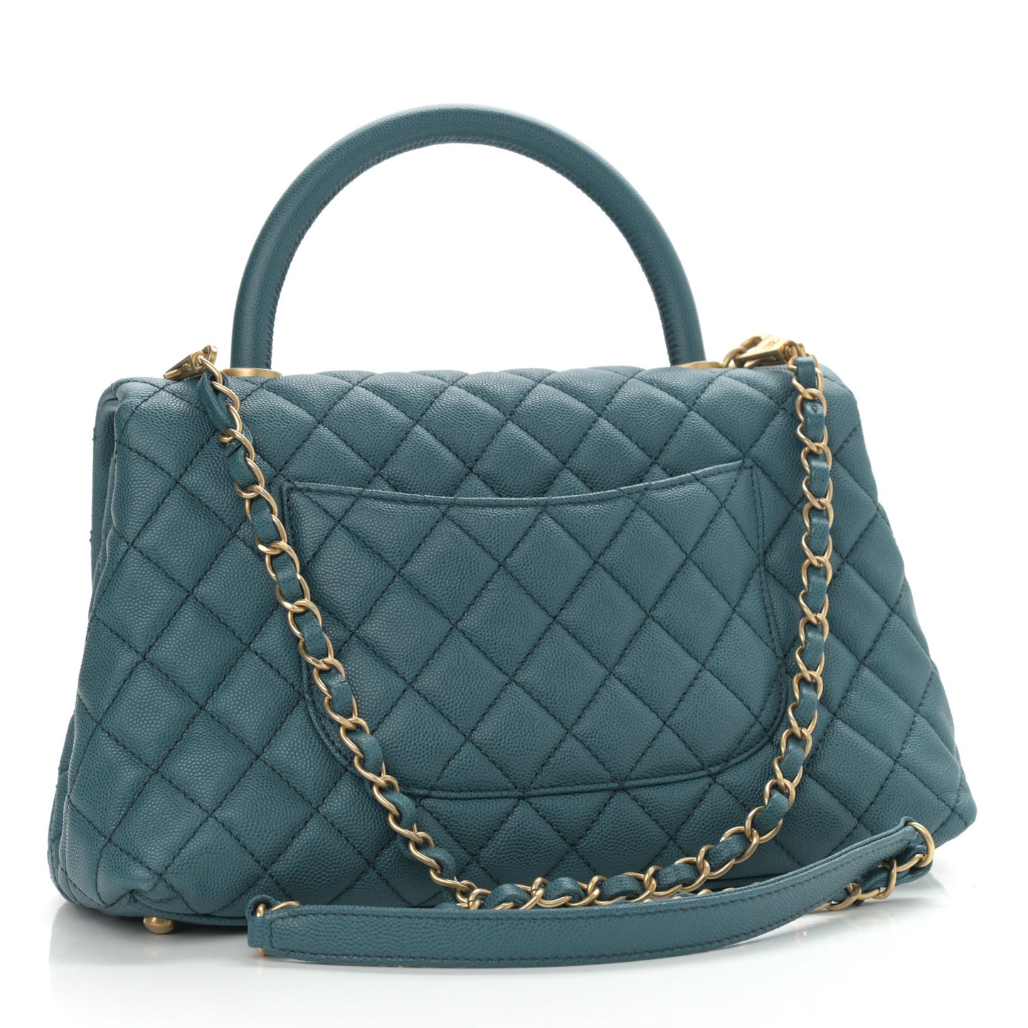 Caviar Quilted Small Coco Handle Flap Dark Turqouise