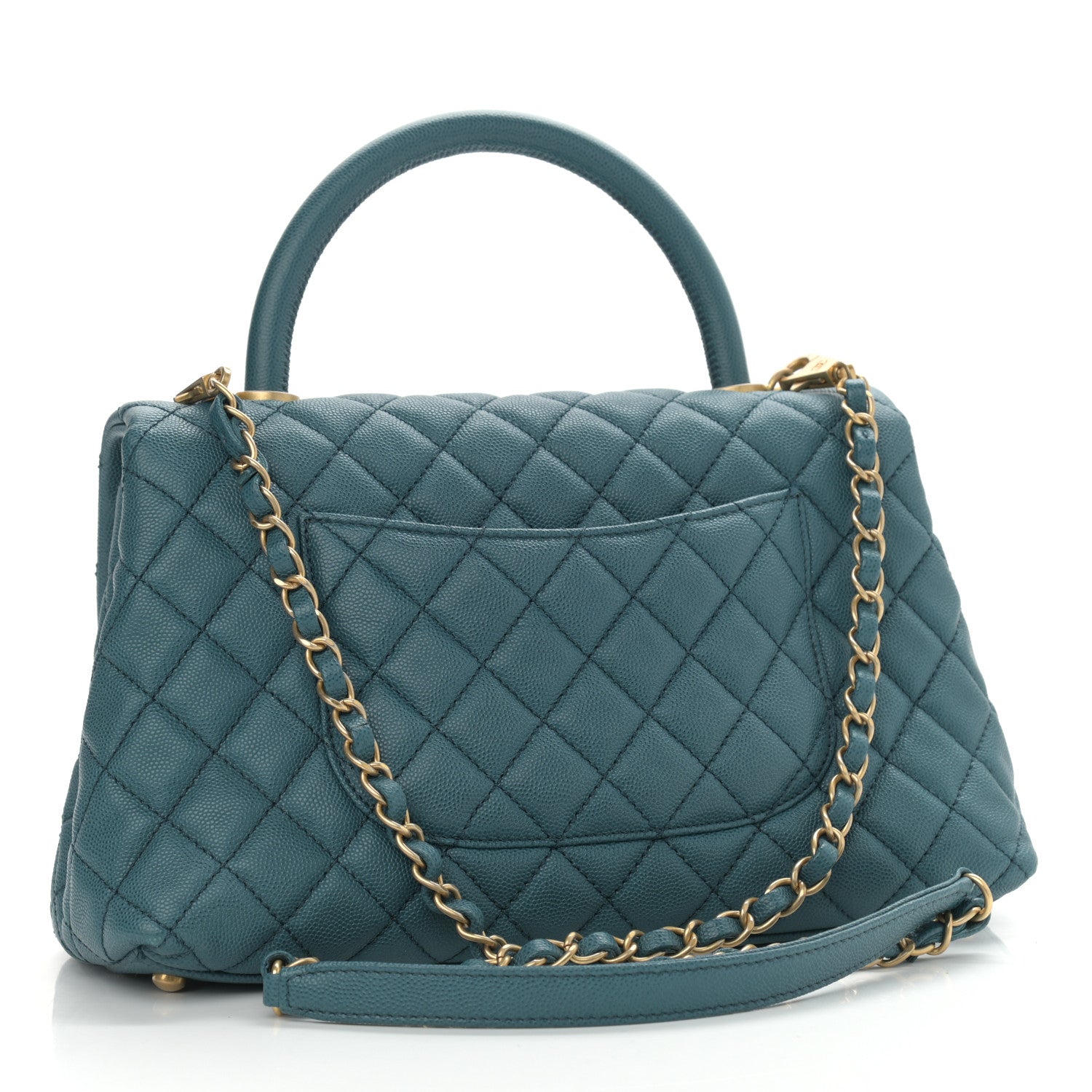 Chanel Caviar Quilted Small Coco Handle Flap Dark Turqouise 3 of 11