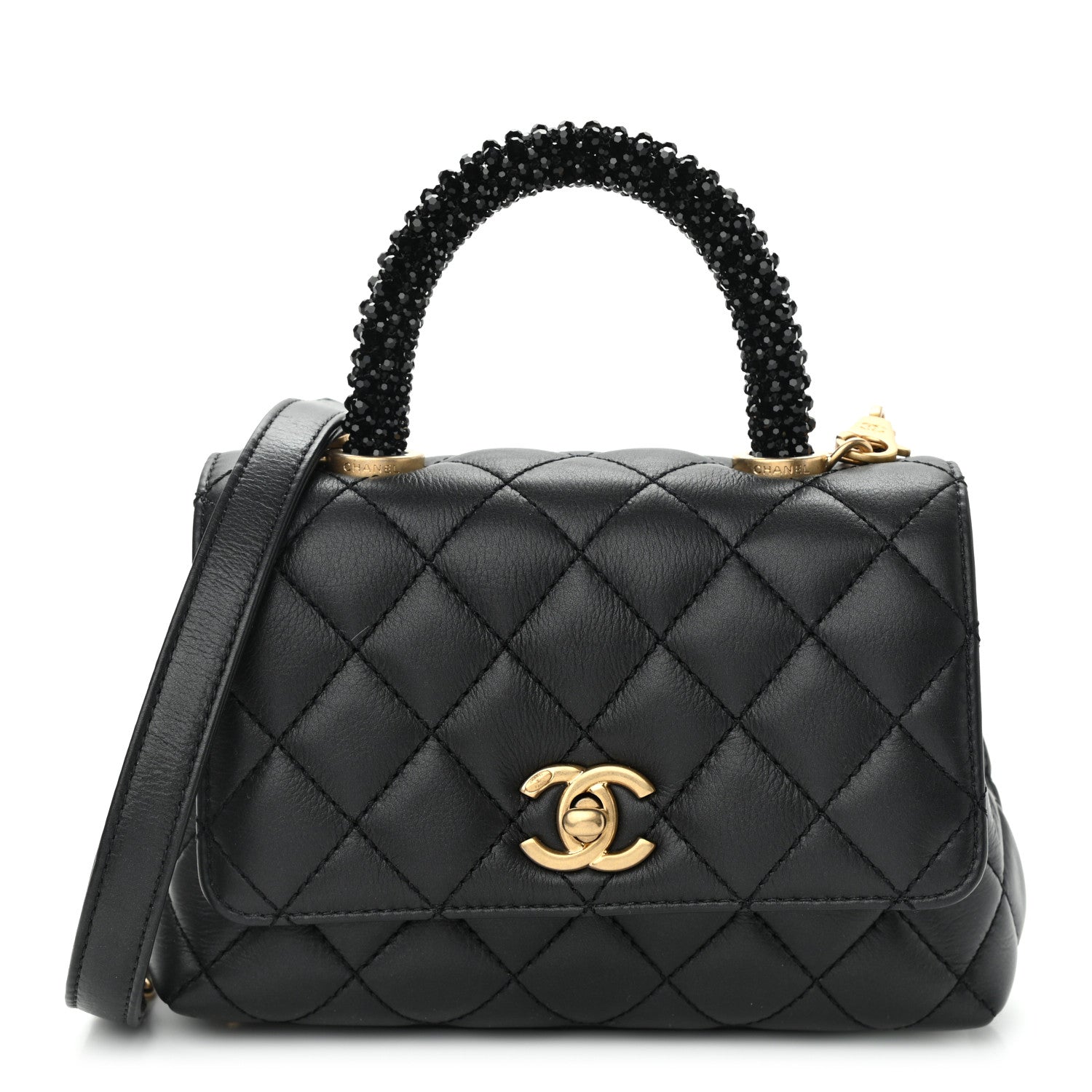 Chanel Calfskin Crystal Quilted Extra Mini Coco Handle Flap Black 1 of 10