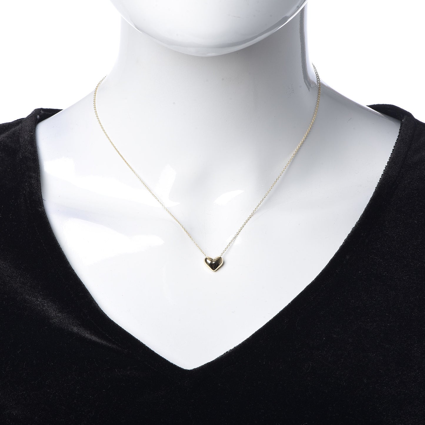 18K Yellow Gold Small Puff Heart Pendant Necklace