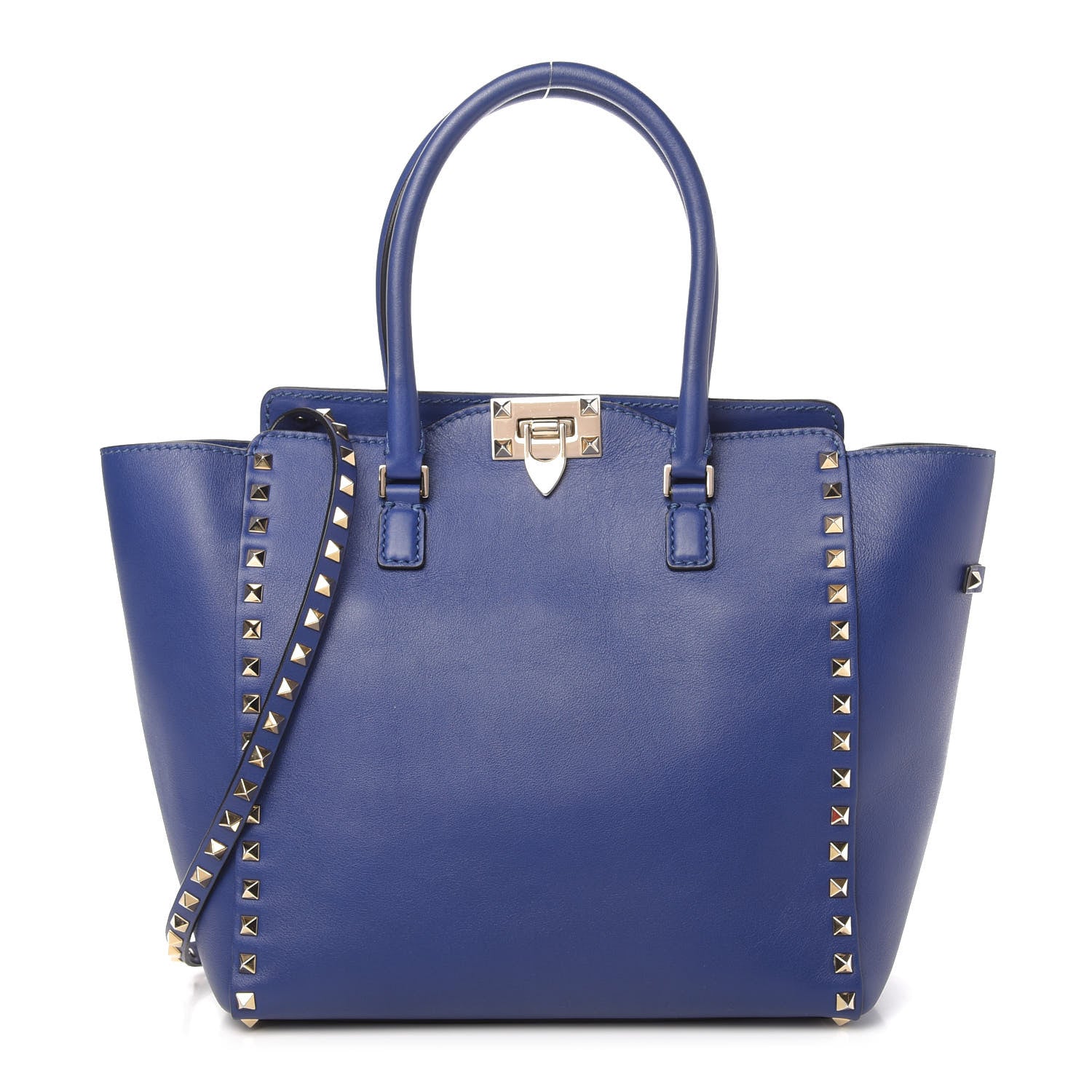 Valentino Garavani Vitello Rockstud Double Handle Tote Blu Delft 1 of 11