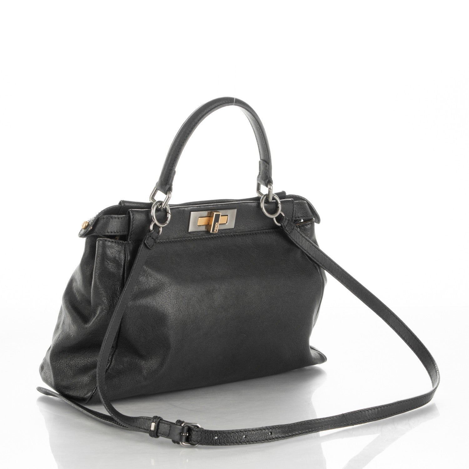 Fendi Goatskin Zucca Medium Peekaboo Iconic Satchel Black Tobacco 3 of 9