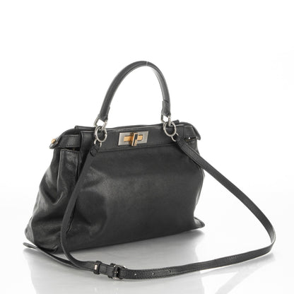 Fendi Goatskin Zucca Medium Peekaboo Iconic Satchel Black Tobacco 3 of 9