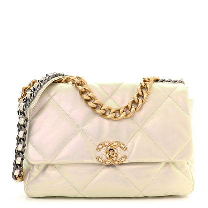 Chanel Iridescent Calfskin Quilted Medium Chanel 19 Flap White 1 of 10