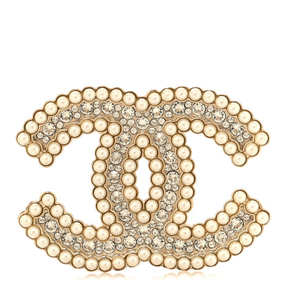 Chanel Crystal Pearl Multi Row CC Brooch Gold 1 of 3