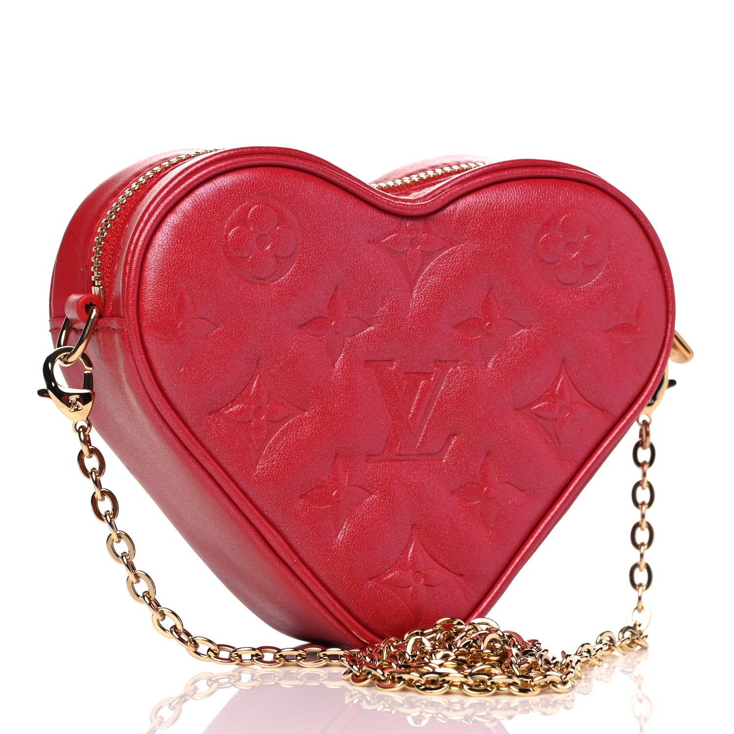 Louis Vuitton Lambskin Embossed Monogram Fall In Love Sac Coeur Heart Chain Bag Lipstick Red 2 of 4