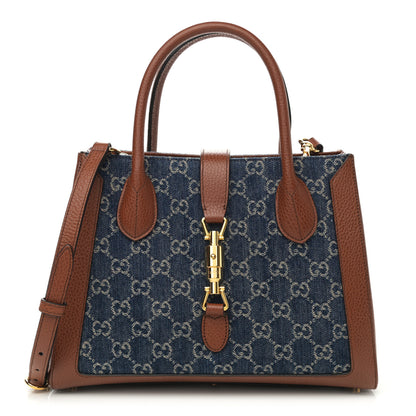 Gucci New Denim GG Monogram Dollar Calfskin Medium Jackie 1961 Tote Blue Tea Cuir Epilog 1 of 11
