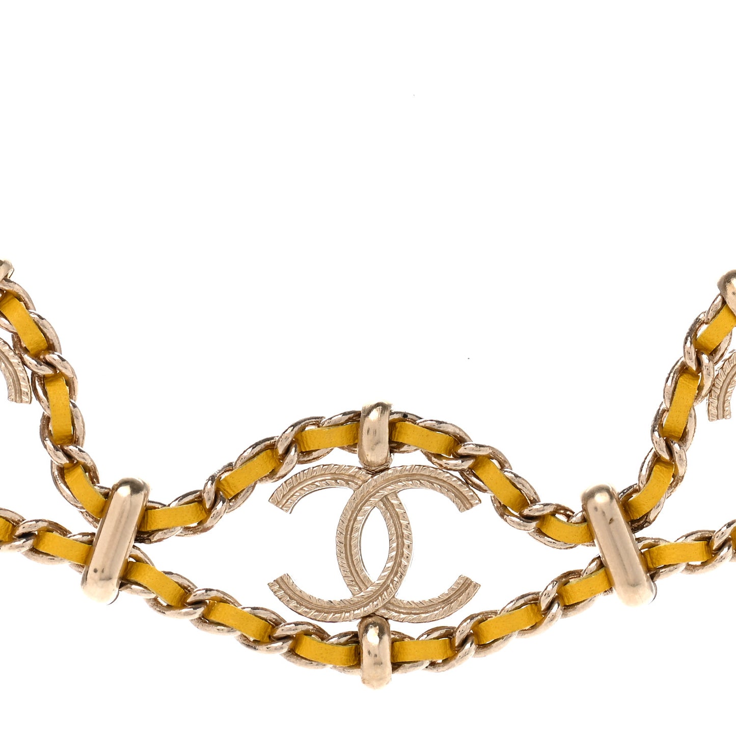 Metal Lambskin CC Chain Link Necklace Yellow Gold