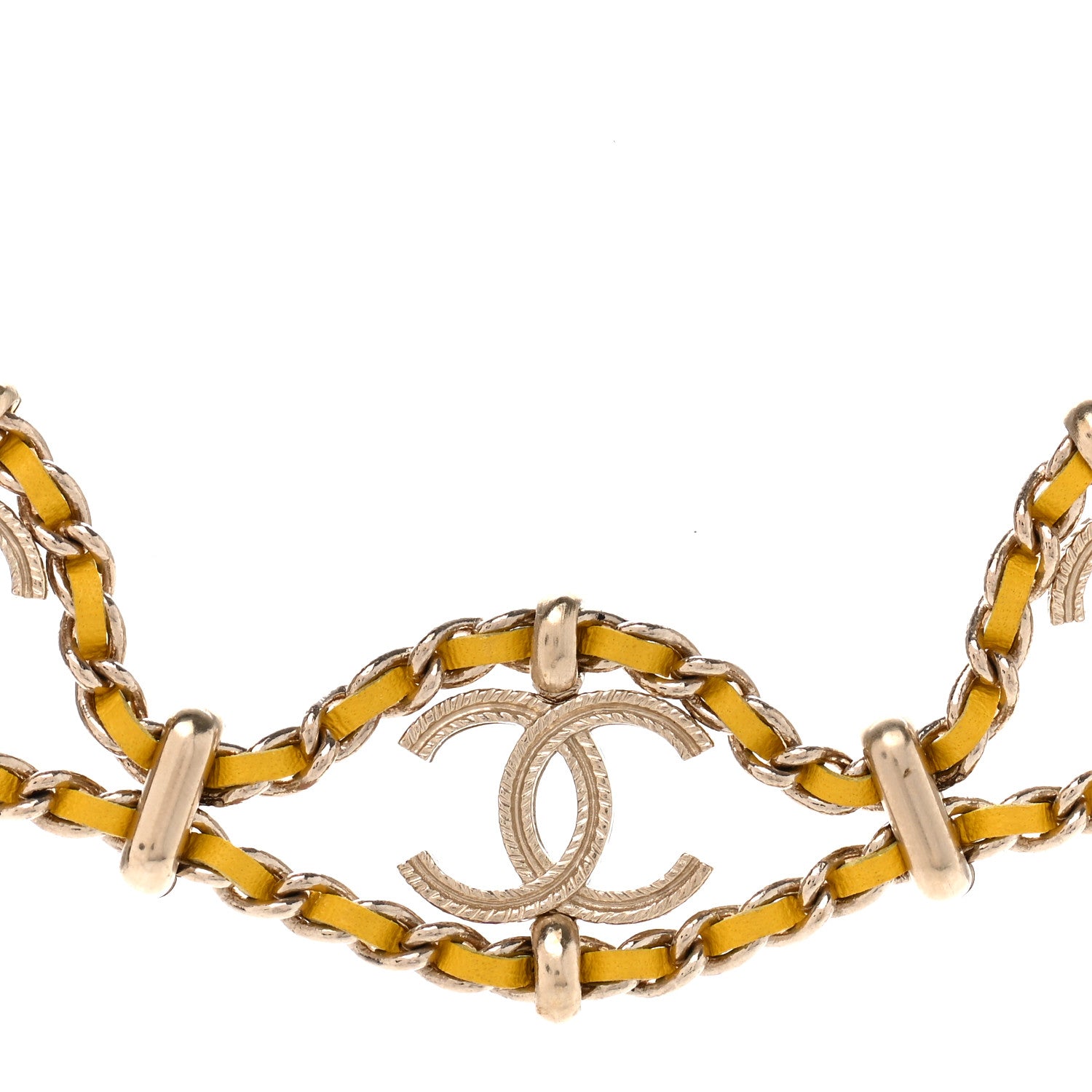 Chanel Metal Lambskin CC Chain Link Necklace Yellow Gold 4 of 6