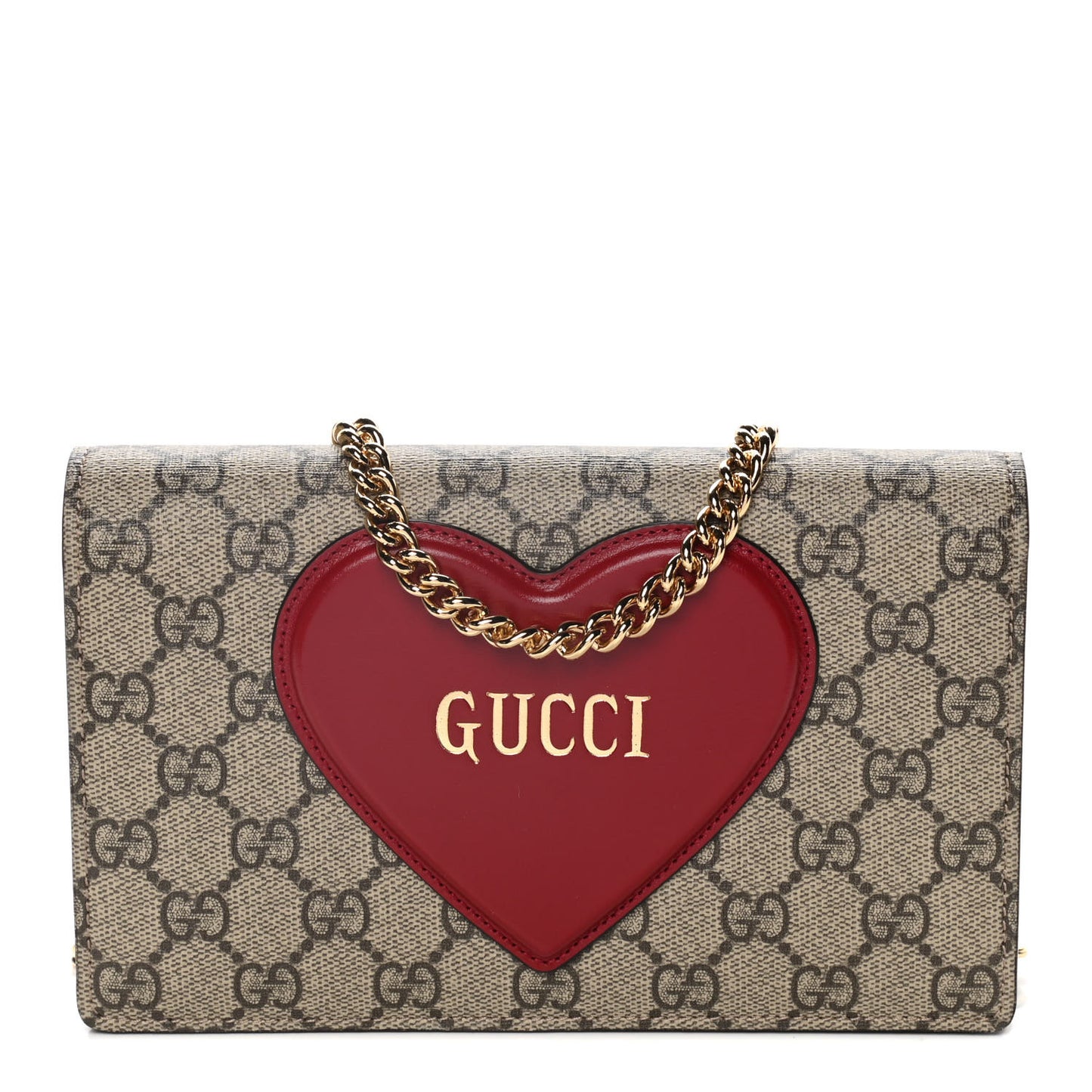 GG Supreme Monogram Script Logo Heart Wallet on Chain Beige Brown