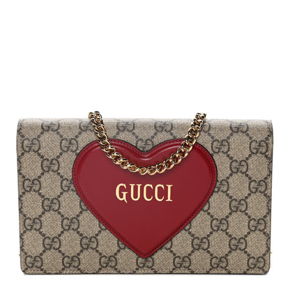 Gucci GG Supreme Monogram Script Logo Heart Wallet on Chain Beige Brown 1 of 13