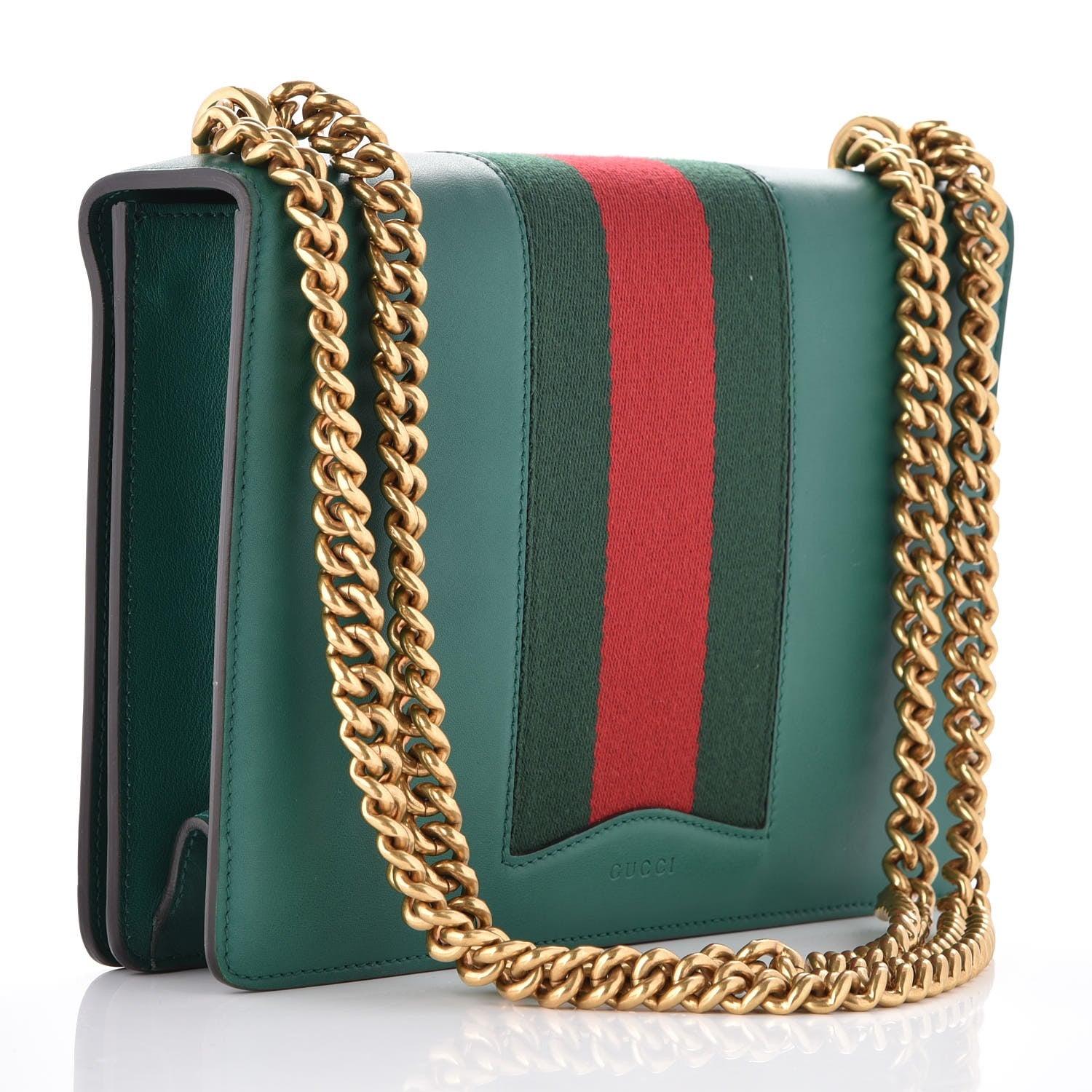 Gucci Calfskin Peony Medium Chain Shoulder Bag Bottle Green 4 of 11