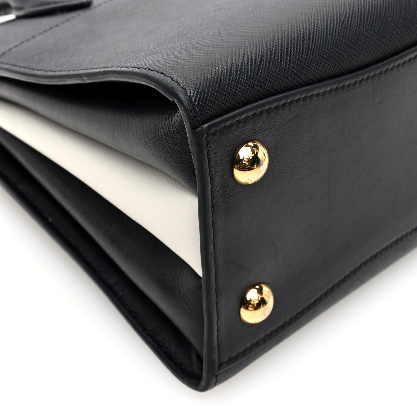 Saffiano City Calfskin Mini Bibliothèque Top Handle Black White