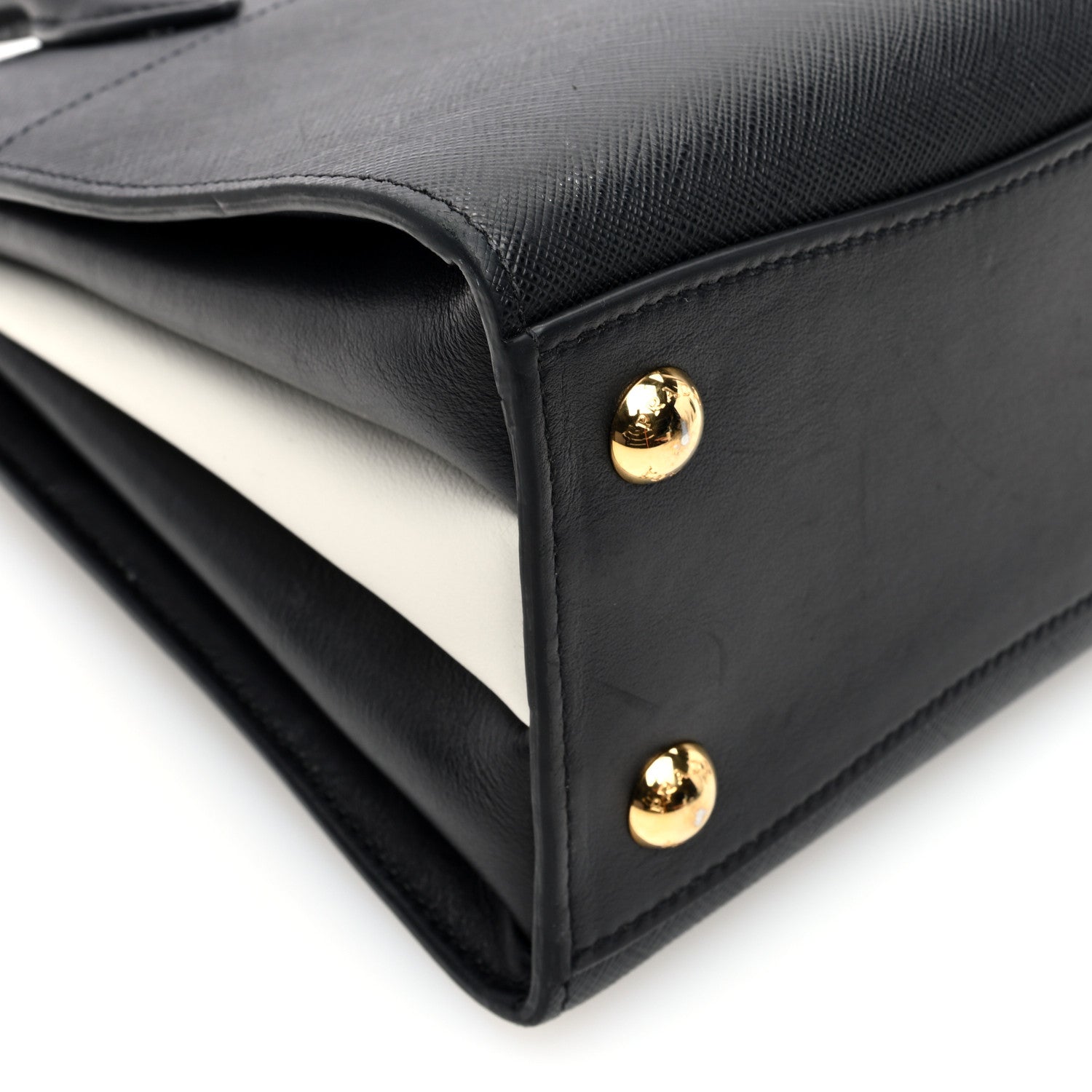 Prada Saffiano City Calfskin Mini Bibliothèque Top Handle Black White 9 of 10